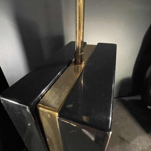 Pair of Hollywood Regency lamps, black lacquer and brass, circa 1970