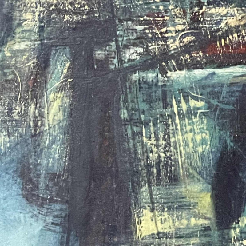 MACKOWIAK ERWIN, blauw abstract schilderij, Belgische schilder, olieverf op paneel, 1960