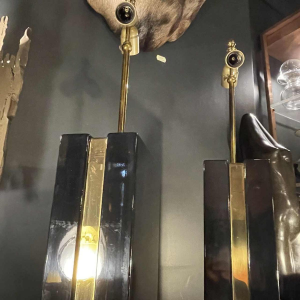 Pair of Hollywood Regency lamps, black lacquer and brass, circa 1970