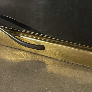 Pair of Hollywood Regency lamps, black lacquer and brass, circa 1970