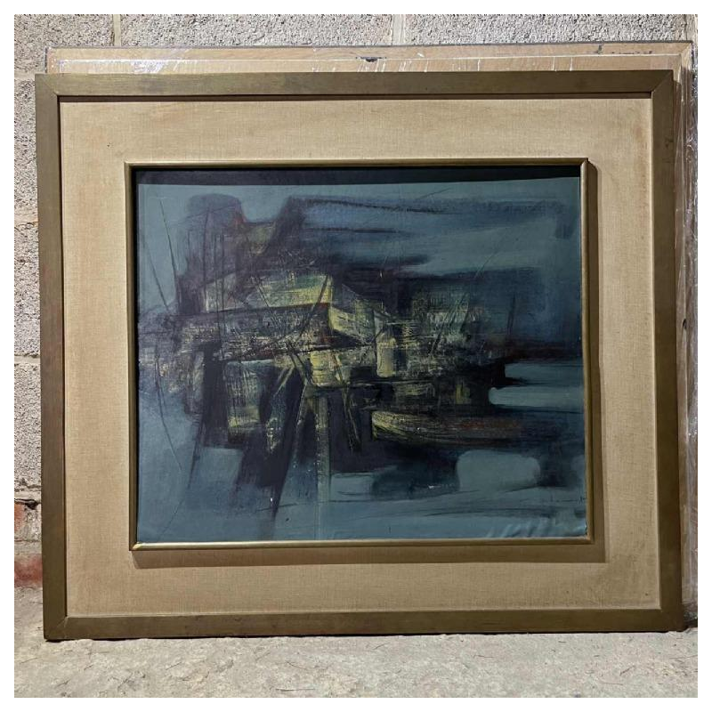 MACKOWIAK ERWIN, blauw abstract schilderij, Belgische schilder, olieverf op paneel, 1960