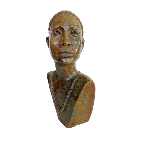 Thomas Tandi, buste de femme africaine, sculpture en pierre