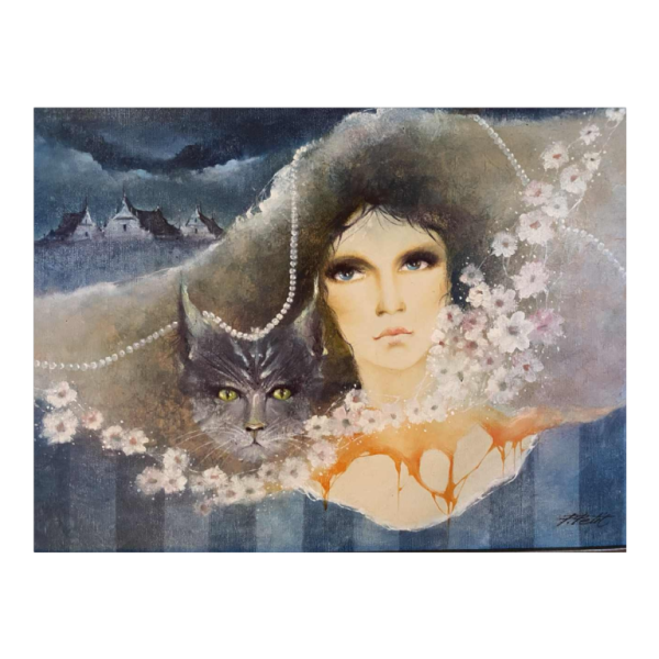 Pierre Petit “Les Perles” olieverf op doek, 20ste eeuw