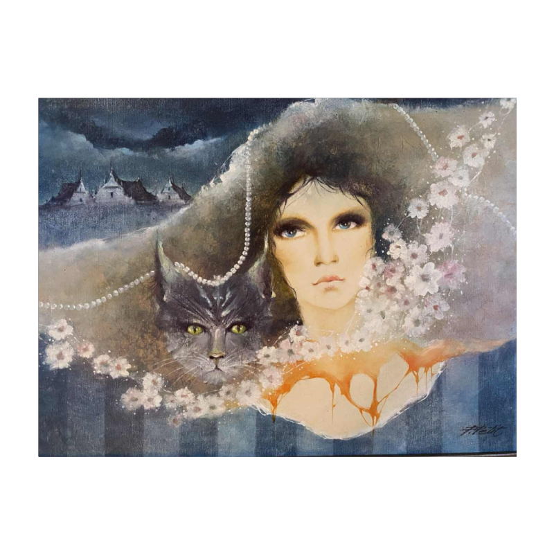 Pierre Petit ‘Les Perles’ oil on canvas, 20th c