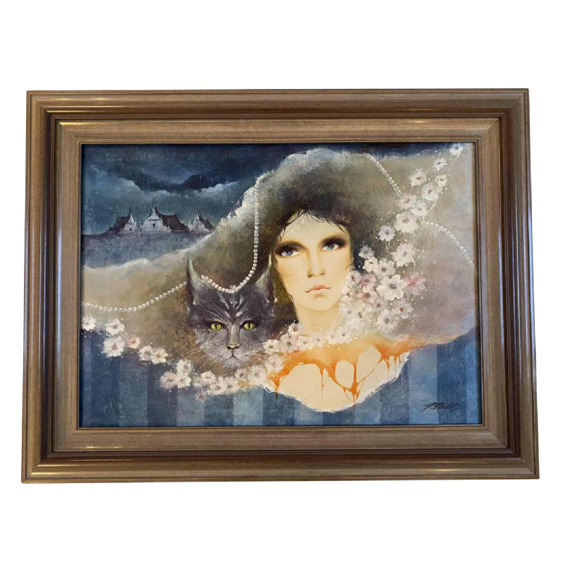 Pierre Petit "Les Perles" tableau huile sur toile, XXe s