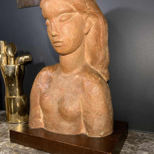 HARRY ELSTROM, Sculpture Expressionniste " Buste Femme nue " piece unique 1940