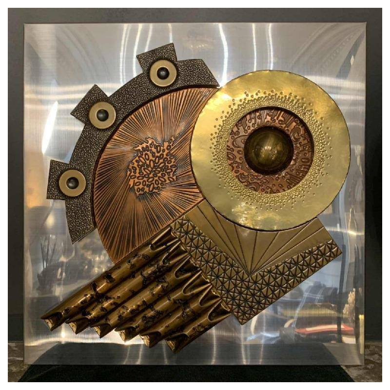 Abstract Brutalist Wall Sculpture, copper, brass, aluminum bas-relief 1970s
