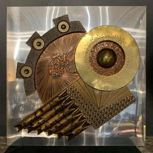 Abstract Brutalist Wall Sculpture, copper, brass, aluminum bas-relief 1970s