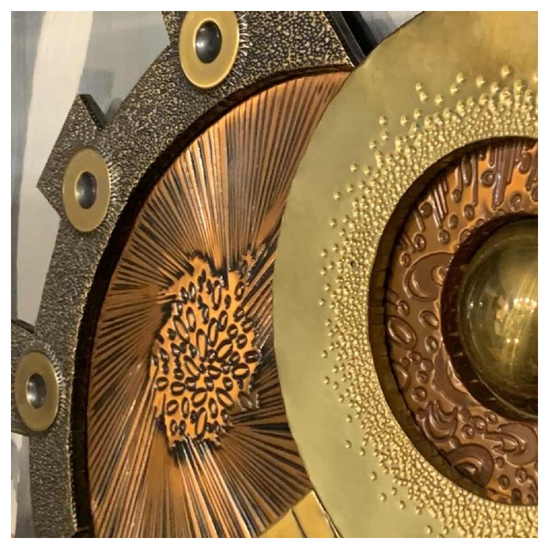 Abstract Brutalist Wall Sculpture, copper, brass, aluminum bas-relief 1970s