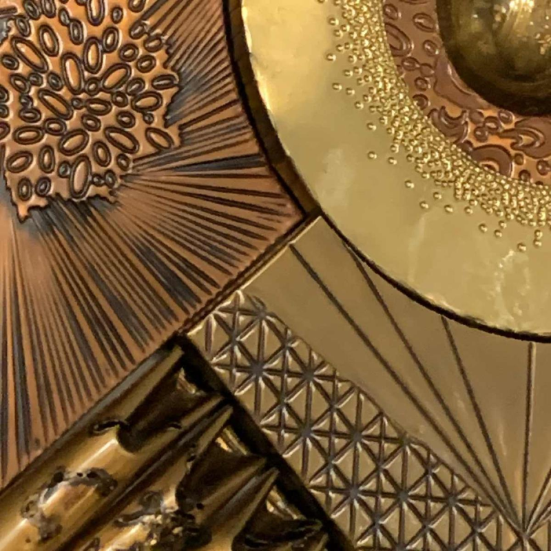 Abstract Brutalist Wall Sculpture, copper, brass, aluminum bas-relief 1970s