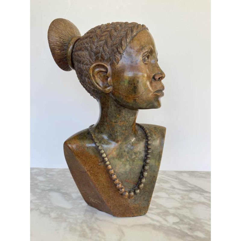 Thomas Tandi, bust of an African woman, stone sculpture