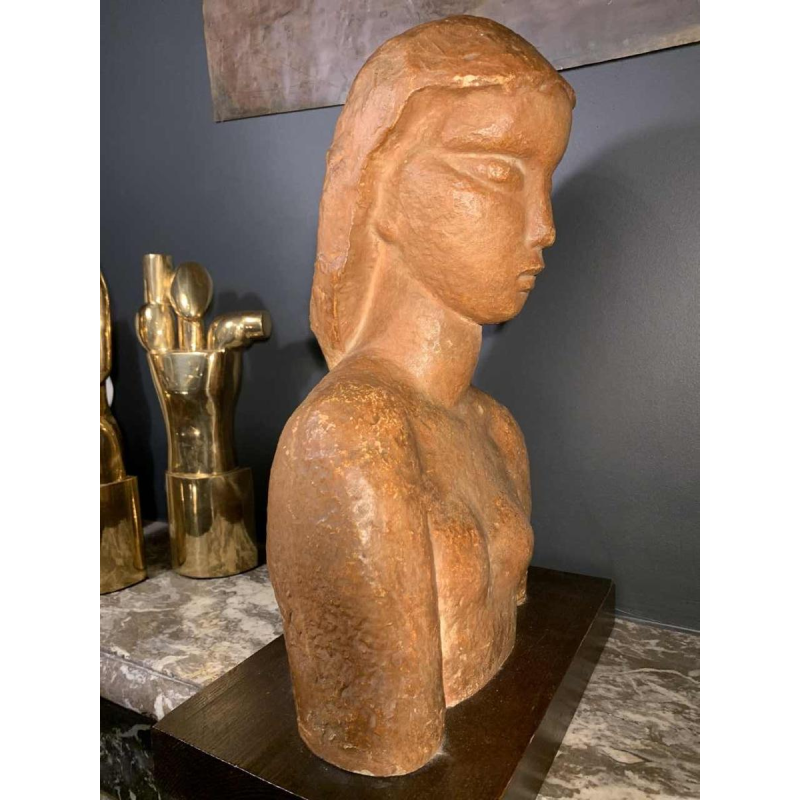 HARRY ELSTROM, Expressionist Sculpture "Naked Woman Bust", unique piece 1940