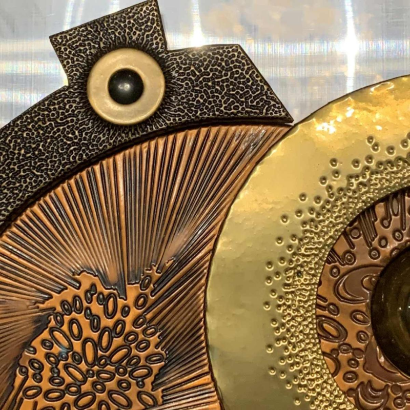 Abstract Brutalist Wall Sculpture, copper, brass, aluminum bas-relief 1970s