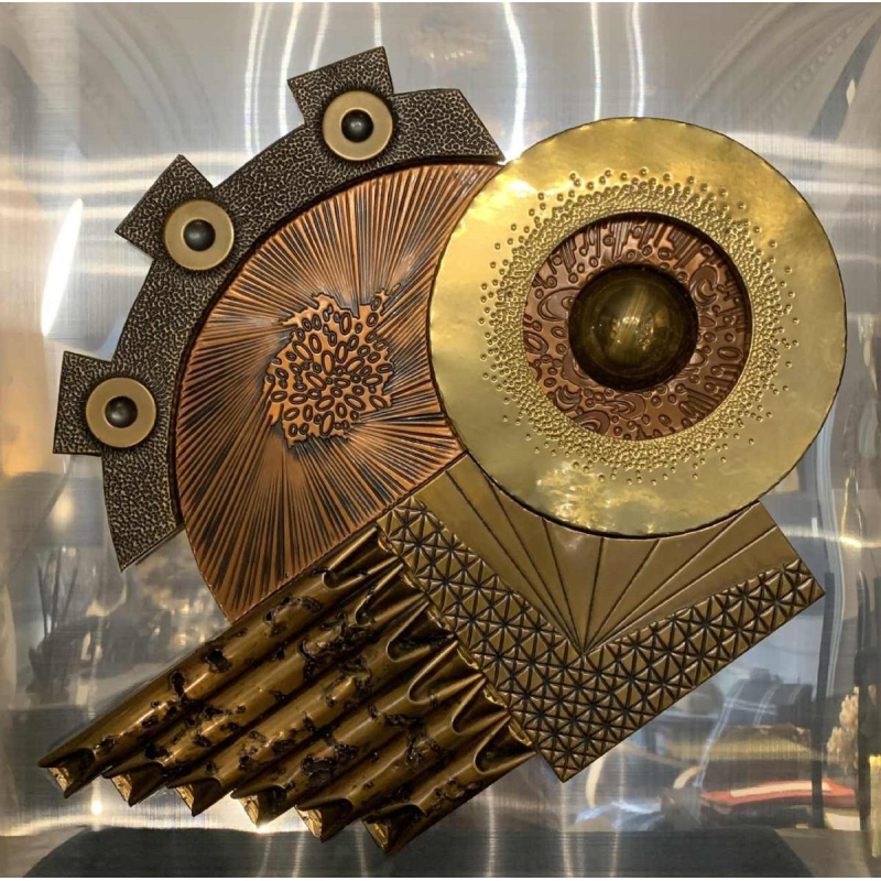 Abstract Brutalist Wall Sculpture, copper, brass, aluminum bas-relief 1970s