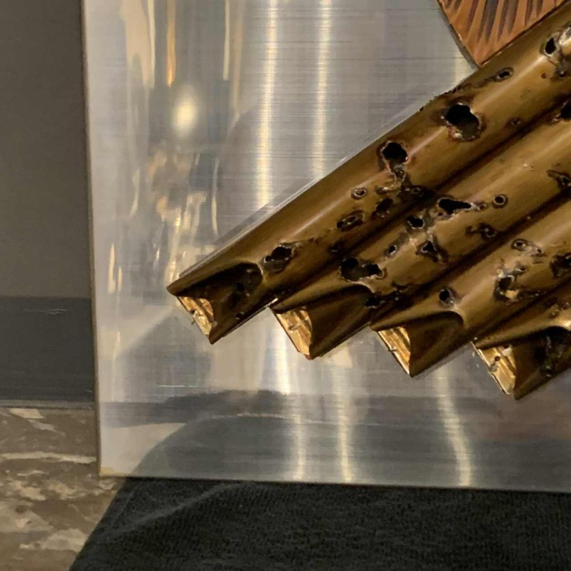 Abstract Brutalist Wall Sculpture, copper, brass, aluminum bas-relief 1970s