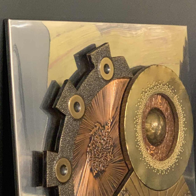 Abstract Brutalist Wall Sculpture, copper, brass, aluminum bas-relief 1970s