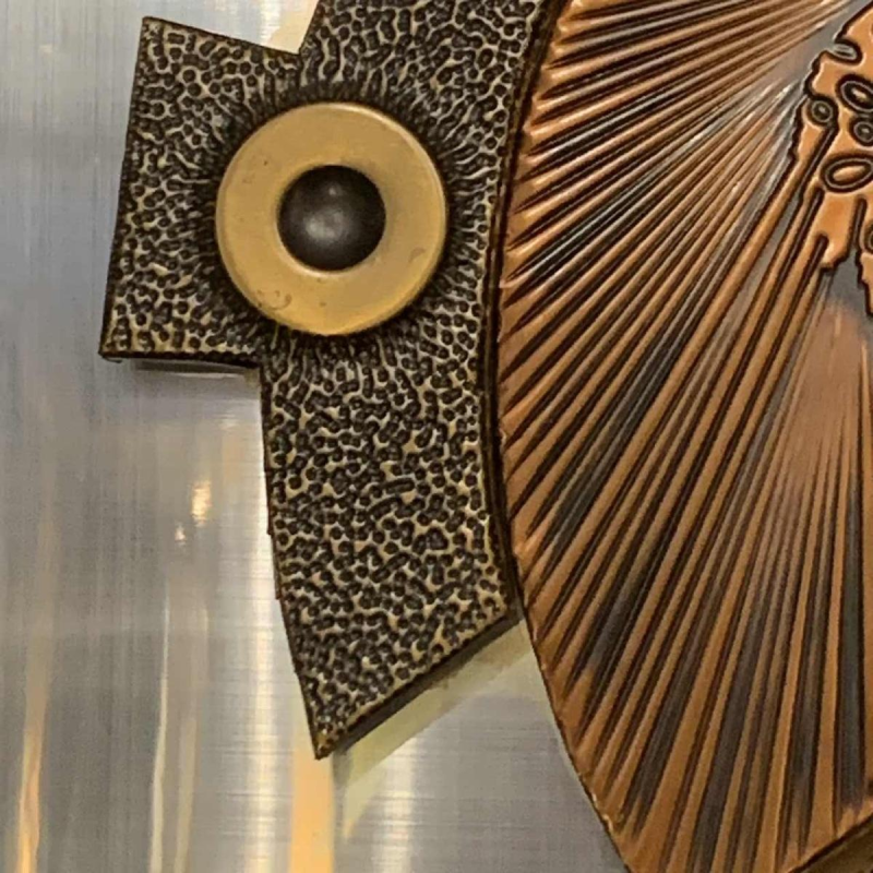 Abstract Brutalist Wall Sculpture, copper, brass, aluminum bas-relief 1970s