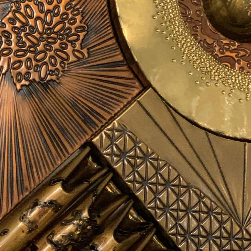 Abstract Brutalist Wall Sculpture, copper, brass, aluminum bas-relief 1970s