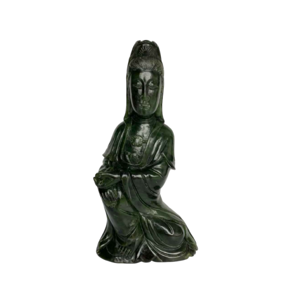 Guanyin sculpture, green jade statue, 20th c