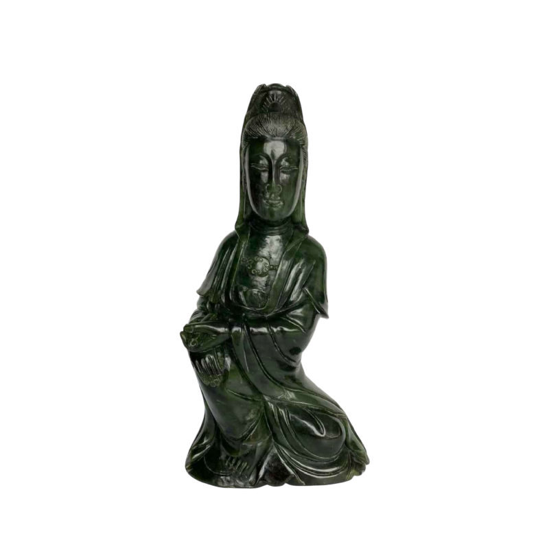 Sculpture Guanyin, statue en jade vert, XXe s