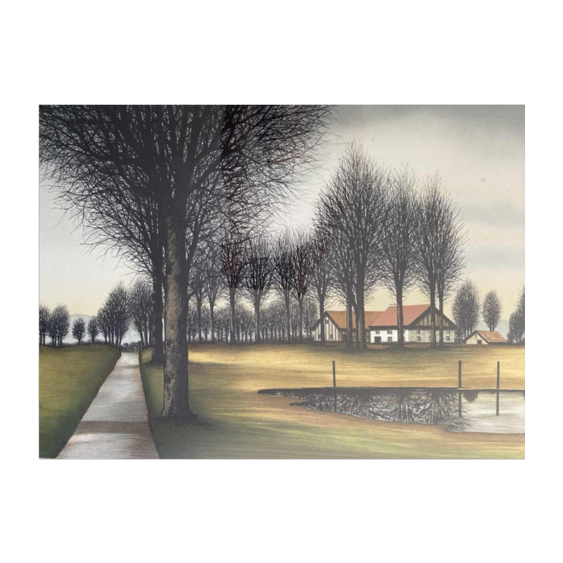 Jacques Deperthes, wooded landscape, lithograph, 20th century, realistic