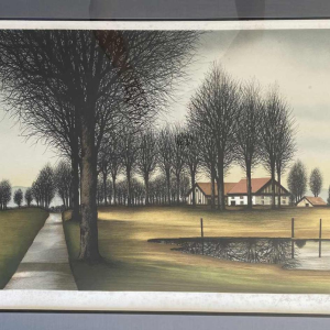 Jacques Deperthes, wooded landscape, lithograph, 20th century, realistic