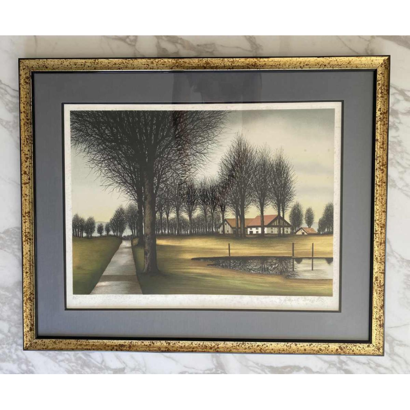 Jacques Deperthes, wooded landscape, lithograph, 20th century, realistic