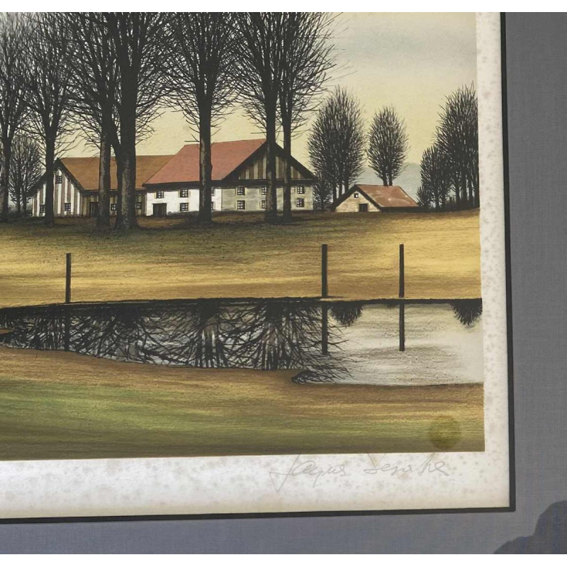 Jacques Deperthes, wooded landscape, lithograph, 20th century, realistic