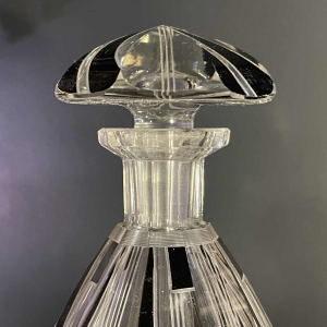 KARL PALDA, Liqueur service, carafe & 6 Art Deco glasses, cut doubled crystal, cubist decoration, ca 1930