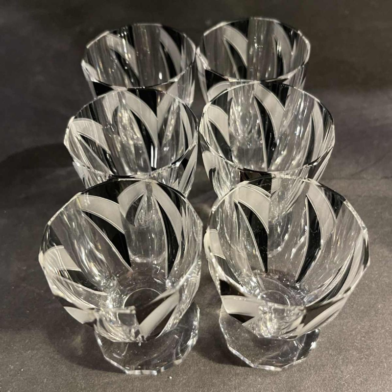 KARL PALDA, Liqueur service, carafe & 6 Art Deco glasses, cut doubled crystal, cubist decoration, ca 1930