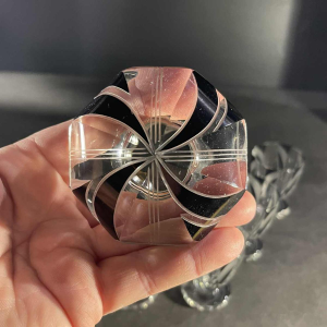 KARL PALDA, Liqueur service, carafe & 6 Art Deco glasses, cut doubled crystal, cubist decoration, ca 1930