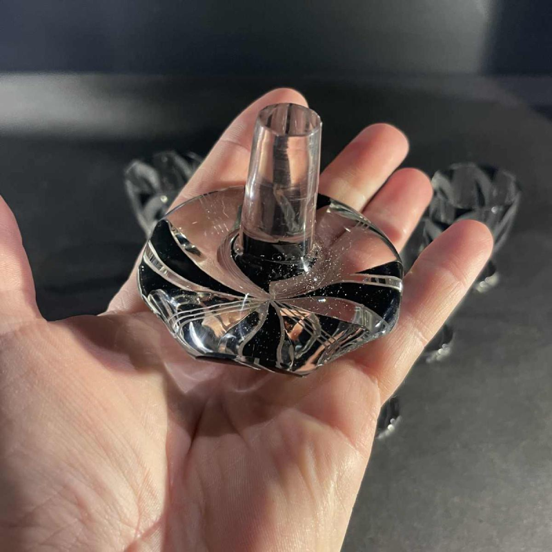 KARL PALDA, Likeurservies, karaf en 6 Art Deco glazen, geslepen gedubbeld kristal, kubistische decoratie, ca 1930