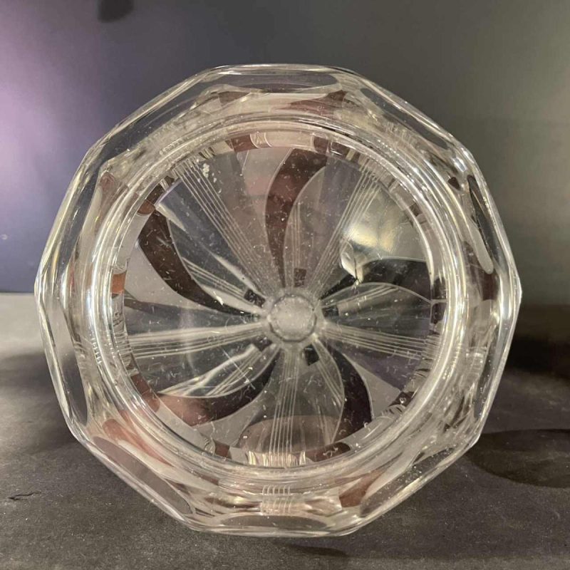 KARL PALDA, Likeurservies, karaf en 6 Art Deco glazen, geslepen gedubbeld kristal, kubistische decoratie, ca 1930