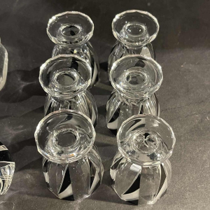 KARL PALDA, Liqueur service, carafe & 6 Art Deco glasses, cut doubled crystal, cubist decoration, ca 1930