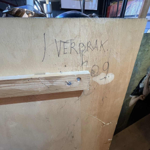 Jef Verbrak, tableau abstrait, composition technique mixte brutaliste, vers 1970