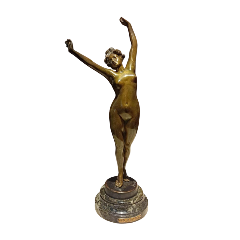 Albert Eugène DAVID  Waking up ' sculpture of a nude young girl in bronze, early 20th c