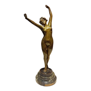Albert Eugène DAVID  Waking up ' sculpture of a nude young girl in bronze, early 20th c
