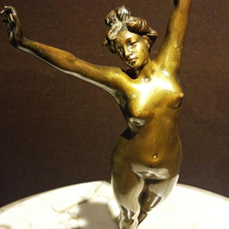 Albert Eugène DAVID  Waking up ' sculpture of a nude young girl in bronze, early 20th c