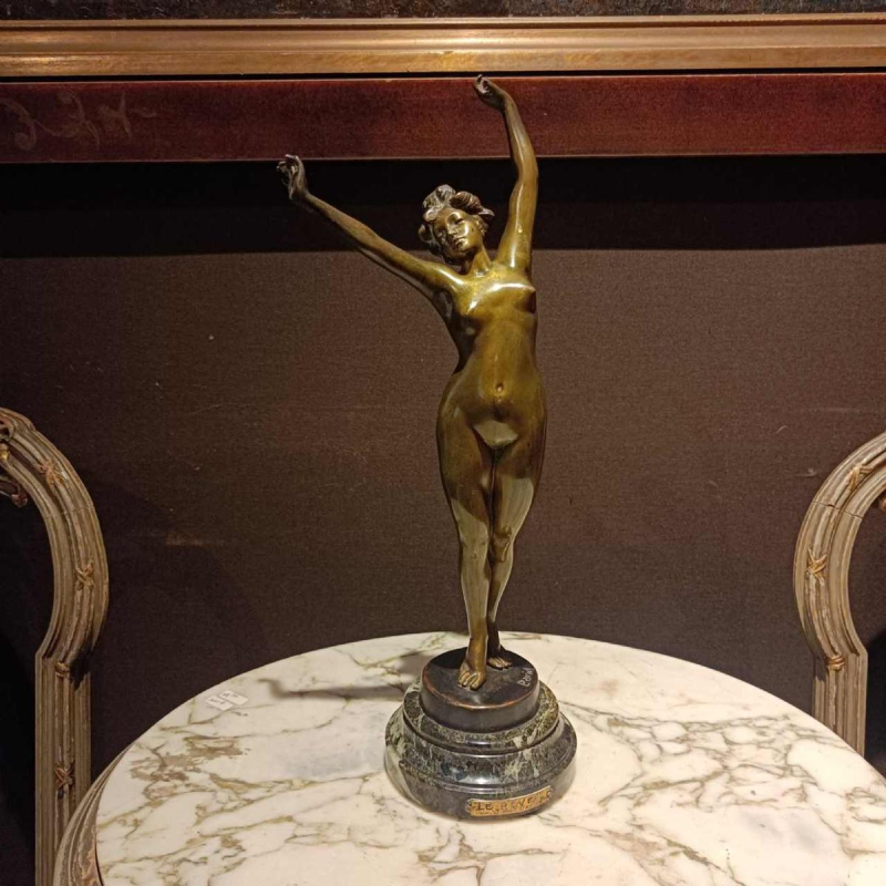 Albert Eugène DAVID " le réveil " sculpture d'une jeune fille nue en bronze, début XXe s