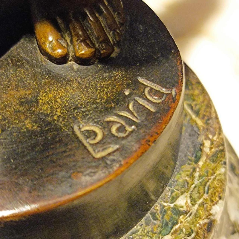 Albert Eugène DAVID  Waking up ' sculpture of a nude young girl in bronze, early 20th c