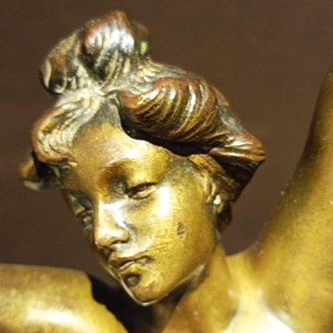 Albert Eugène DAVID  Waking up ' sculpture of a nude young girl in bronze, early 20th c