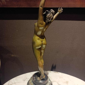Albert Eugène DAVID  Waking up ' sculpture of a nude young girl in bronze, early 20th c