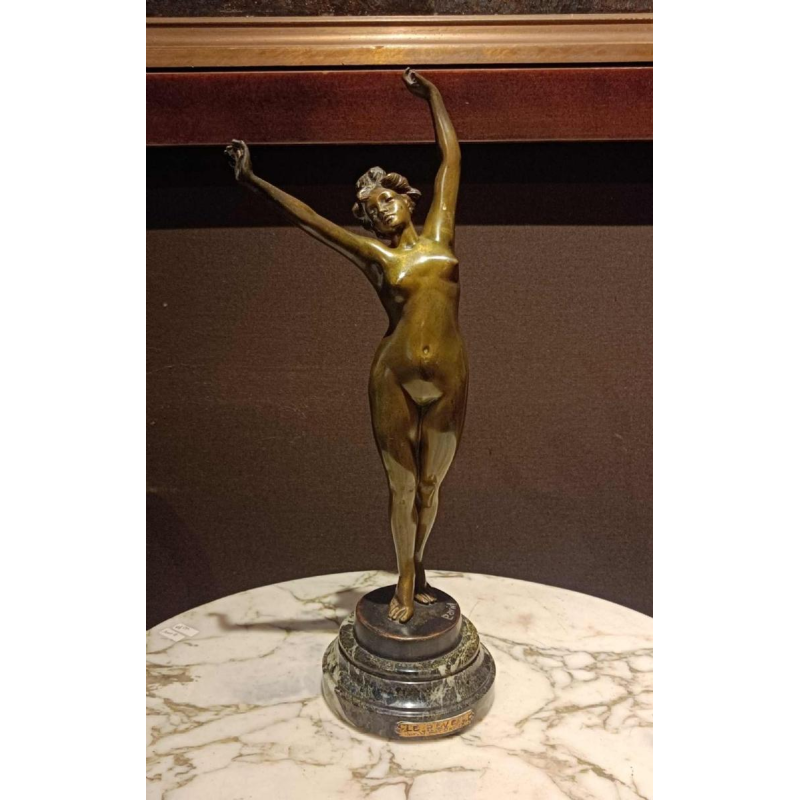 Albert Eugène DAVID " le réveil " sculpture d'une jeune fille nue en bronze, début XXe s