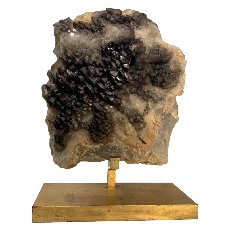 WILLY DARO (attr) Important QUARTZ Noir Fumé, Pierre Naturelle, Pied doré 1970s
