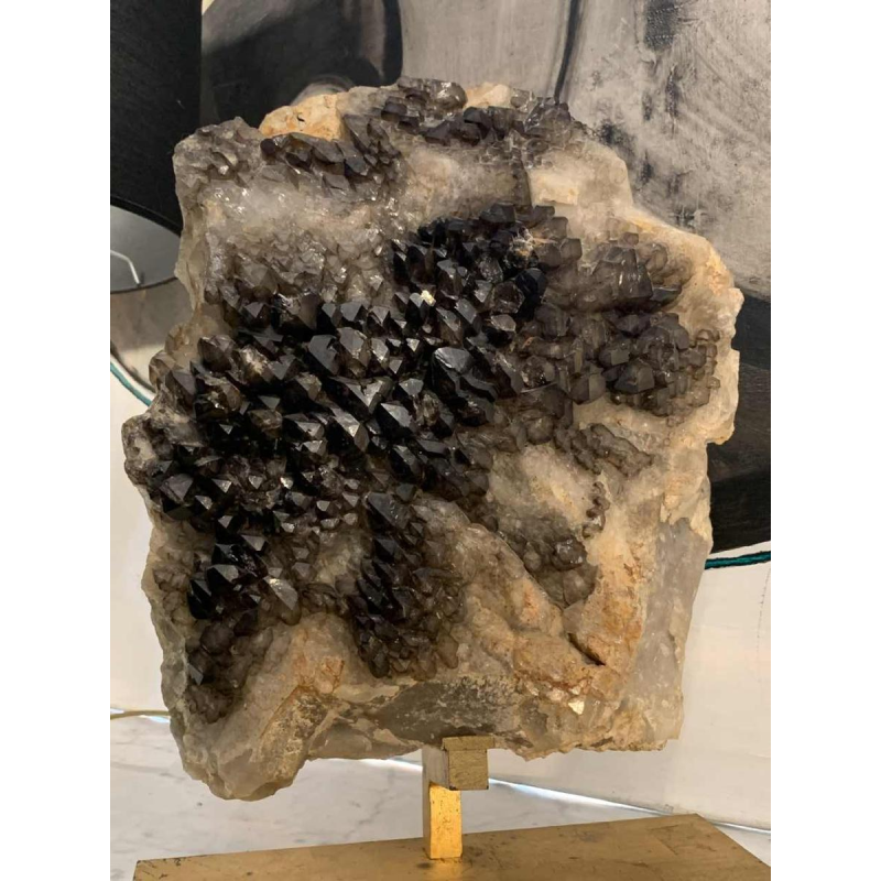 WILLY DARO (attr) Important QUARTZ Noir Fumé, Pierre Naturelle, Pied doré 1970s