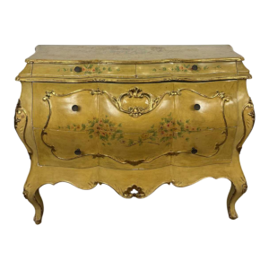 Venetian curved chest of drawers, hand-painted floral design on a cream background, Italy mid 20th century