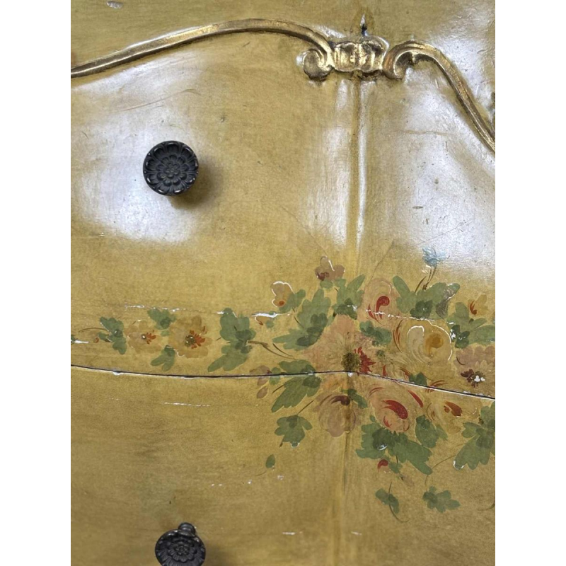 Venetian curved chest of drawers, hand-painted floral design on a cream background, Italy mid 20th century