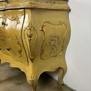 Venetian curved chest of drawers, hand-painted floral design on a cream background, Italy mid 20th century