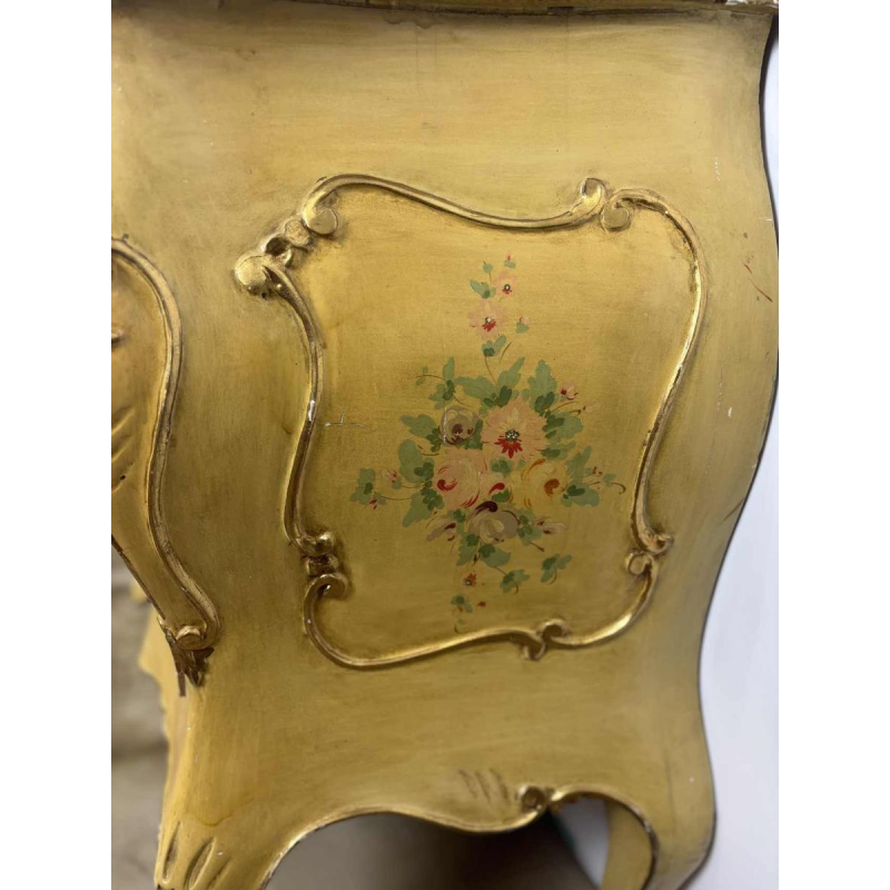 Venetian curved chest of drawers, hand-painted floral design on a cream background, Italy mid 20th century