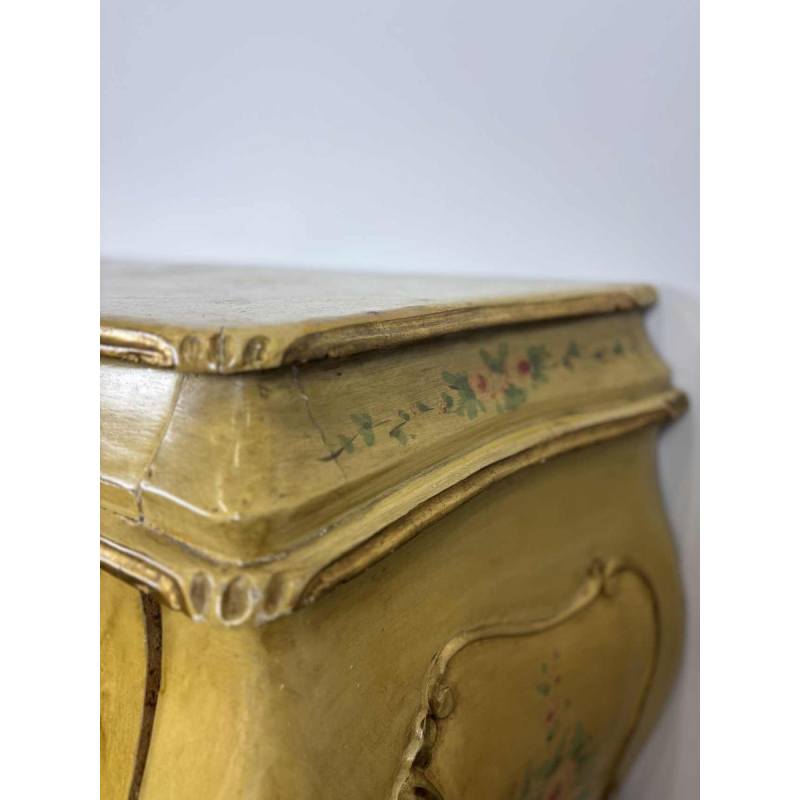 Venetian curved chest of drawers, hand-painted floral design on a cream background, Italy mid 20th century